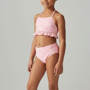 Wonder Nation Pink Cream Yellow Zebra Two Piece Ruffle Bikini Size XL 14/16